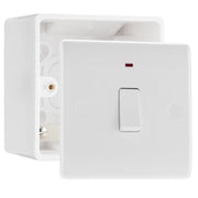 BG Nexus 1 Gang 20A 2 Pole Neon Switch White & 50mm Pattress Back Box by British General (BG-831+877)