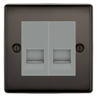 BG Nexus Black Nickel Double Master Telephone Socket, Screw Terminal - Grey Insert by British General (BG-NBNBTMS2G)