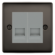 BG Nexus Black Nickel Double Master Telephone Socket, Screw Terminal - Grey Insert by British General (BG-NBNBTMS2G)