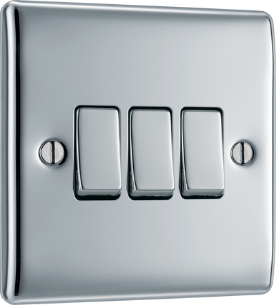 BG NPC43 Nexus Metal Polished Chrome 3 Gang 10A 10AX 2 Way Plate Switch