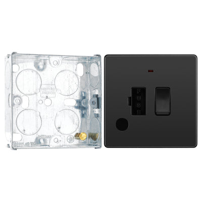 BG Evolve Black Chrome 13A Switched Spur with Neon and Flex Outlet PCDBC52B with 25mm Steel Back Box