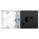BG Evolve Black Chrome 13A Switched Spur with Neon and Flex Outlet PCDBC52B with 25mm Steel Back Box