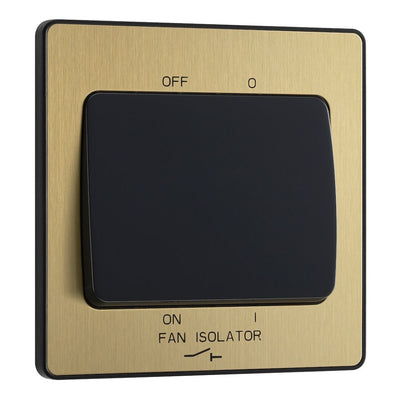BG Evolve Satin Brass Fan Isolator Switch PCDSB15B with 35mm Steel Back Box