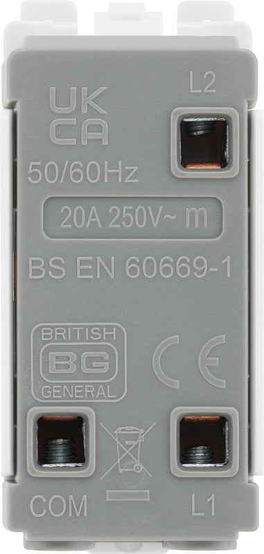 BG RPCDB12C Evolve Grid Black 20A 20AX 2 Way 1 Pole Centre-Off Switch Module