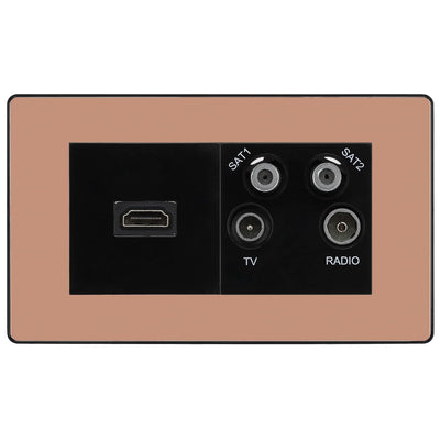 BG Evolve Polished Copper 4G Faceplate with HDMI + TV/FM/SAT Module - Black