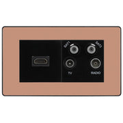 BG Evolve Polished Copper 4G Faceplate with HDMI + TV/FM/SAT Module - Black by British General (BG-PCDCPEMR4B-HDMI-TVFM2B)