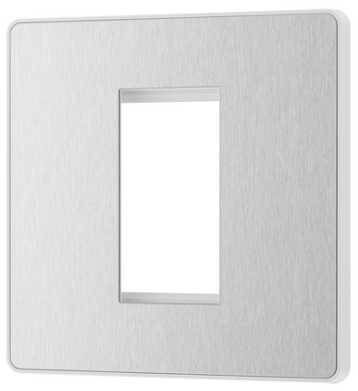 BG PCDBSEMS1W Brushed Steel Evolve 1 Euro Module Front Plate - White Insert