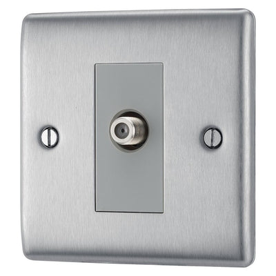 BG Nexus Brushed Steel Single Satellite Socket NBS64 with 35mm Steel Back Box