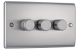 BG NBS83 Nexus Metal Brushed Steel 3 Gang 200W 2 Way Trailing Edge Push Type Dimmer Switch