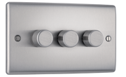 BG NBS83 Nexus Metal Brushed Steel 3 Gang 200W 2 Way Trailing Edge Push Type Dimmer Switch by British General (BG-NBS83)