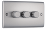 BG NBS83 Nexus Metal Brushed Steel 3 Gang 200W 2 Way Trailing Edge Push Type Dimmer Switch by British General (BG-NBS83)