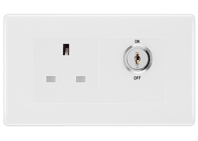 BG White Moulded 13A Double Pole Key Controlled Socket – White Inserts