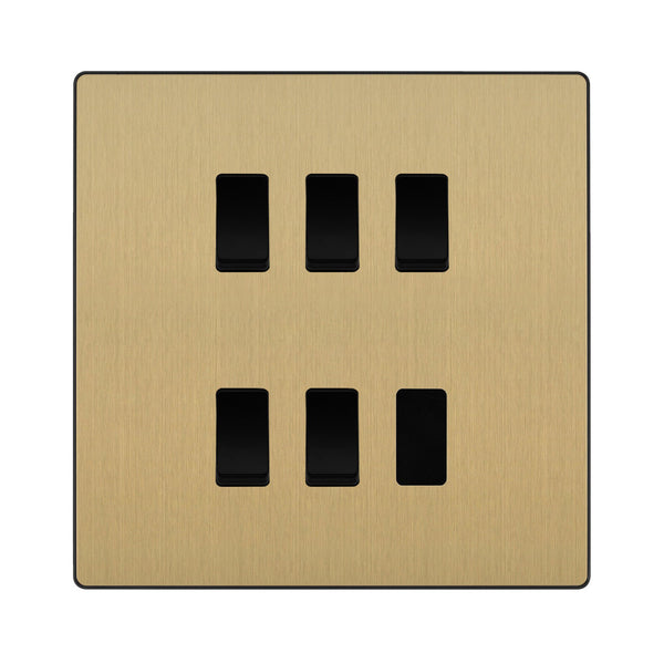 BG Evolve Satin Brass 5 Gang Custom Grid Light Switch