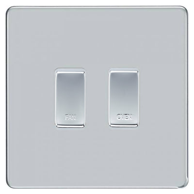 BG Screwless Polished Chrome 2 Gang Engraved Custom Labelled Appliance Grid Switch by British General (BG-SCREWLES-POLISHED-CHROME-CUSTOM-2GANG)