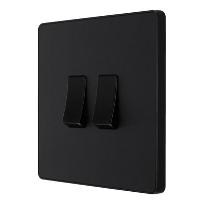 BG Evolve Matt Black 2 Gang 20A 16AX 2 Way Light Switch PCDMB42B with 35mm Steel Back Box
