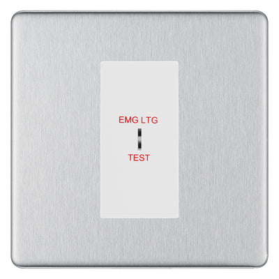 BG Flatplate Screwless Brushed Steel 20AX 2 Way Emergency Lighting Test Key Switch - Key Included - White Insert