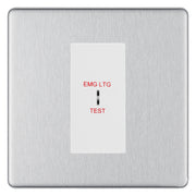 BG Flatplate Screwless Brushed Steel 20AX 2 Way Emergency Lighting Test Key Switch - Key Included - White Insert