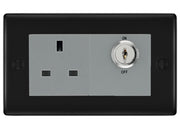 BG Nexus Matt Black 13A Double Pole Key Controlled Socket – Grey Inserts by British General (BG-NFBKYSWSG)