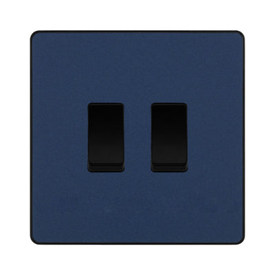 BG Evolve Matt Blue 2 Gang Custom Grid Switch 1x Intermediate 1x 2 Way Switch by British General (BG-Evolve-DB-2G-CUSTOM-1x-INT-1x-2WAY-SP)