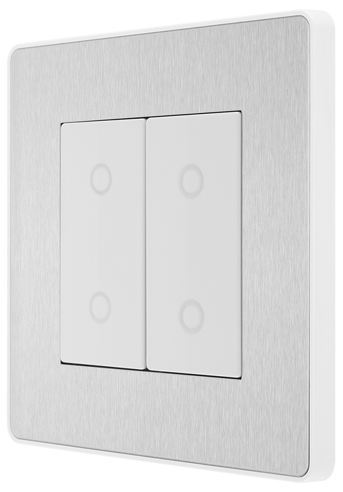 PCDBSTDS2W Side - This Evolve Brushed Steel double secondary trailing edge touch dimmer allows you to control your light levels and set the mood.