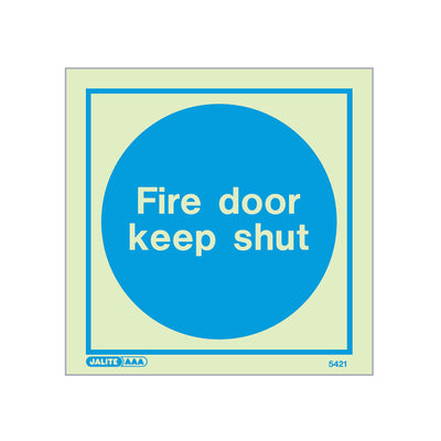 Extinguishers & Equipment: Photoluminescent Keep Shut Fire Door Signs - Rigid Plastic 150x150mm Fire door keep locked shut by Jalite signs (Safelincs-JS5140C)