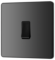 Switches: BG Evolve Black Chrome Screwless Switches & Sockets Black Inserts Full Range PCDBC12B - Single Light Switch 20A by British General (BG-EVOLVE-BLACK-CHROME-PCDBC12B)