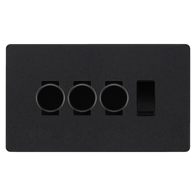 BG Evolve Matt Black 4 Gang Light Switch 3x Trailing Edge LED Dimmer1x 2 Way Custom Switch by British General (Evolve-MB-CUSTOM-4GANG-3x-DIMMER-1x-2WAY)