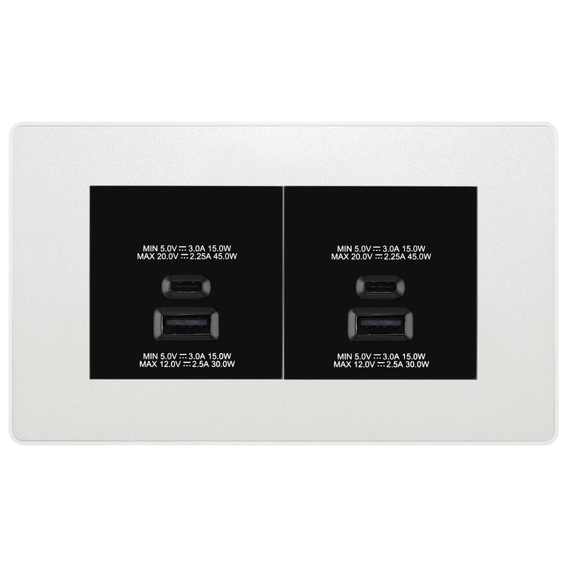 BG Evolve Pearlescent White 4G Faceplate with 45W USB A+C Charger Modules – Black Insert