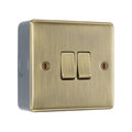 Antique Brass 2 Gang Double Light Switch & Surface Pattress Back Box