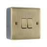 Antique Brass 2 Gang Double Light Switch & Surface Pattress Back Box by British General (BG-NAB42+MC501)