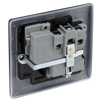 BG Nexus Matt Black 13A Single Switched Socket NFB21B with 25mm Steel Back Box