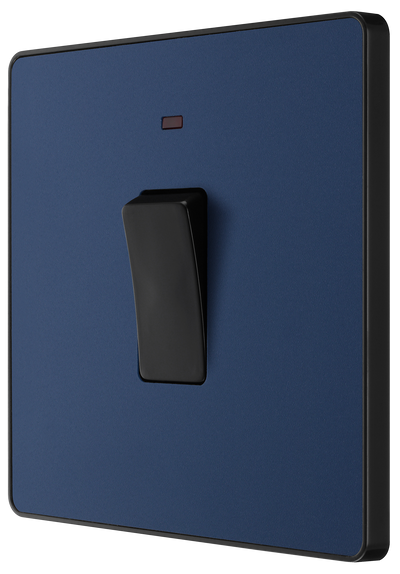 PCDDB31B Side -This Evolve Matt Blue 20A double pole switch with indicator from British General has been designed for the connection of refrigerators, water heaters, central heating boilers and many other fixed appliances.