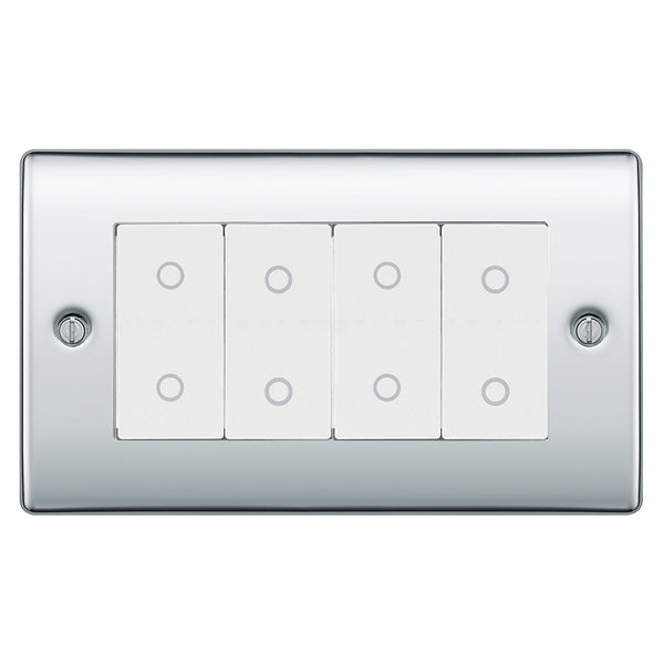 BG Nexus Polished Chrome Quad Secondary Touch Dimmer Switch White Inserts NPCTDS4W