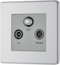 BG FBS67 Flatplate Screwless Triplex TV/FM/Sat socket - Screened, Brushed Steel - Grey Insert