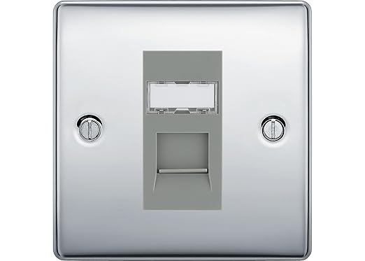 BG Nexus Metal Polished Chrome 1 Gang RJ45 Data Socket NPCRJ451 Grey Insert