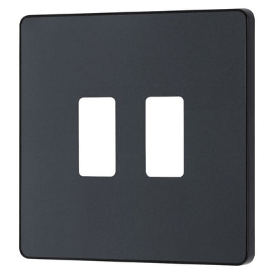 BG RPCDMG2B Evolve Grid Matt Grey 2 Module Square Front Plate - Black Trim