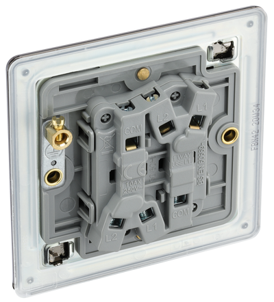 BG FBN42 Nexus Screwless Flat-Plate Double Light Switch Black Nickel 2 Way 10A
