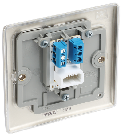 BG NPRBTS1 Nexus Metal Pearl Nickel 1 Gang Slave Telephone Socket