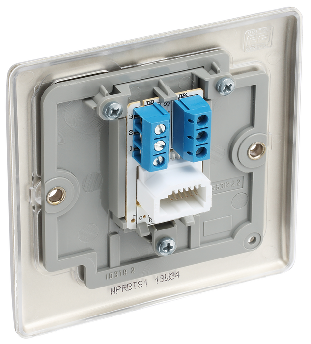 NPRBTS1 Back - This secondary telephone socket from British General uses a screw terminal connection and should be used for an additional telephone point which feeds from the master telephone socket.