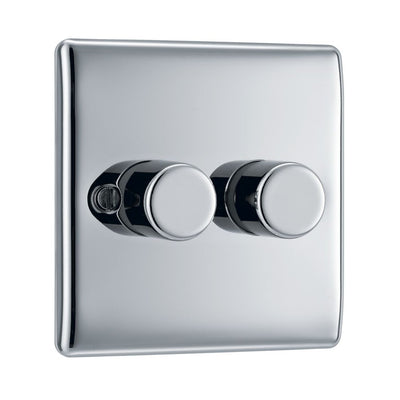 BG Nexus Polished Chrome 200W 2 Way Double Trailing Edge Dimmer Switch NPC82 with 25mm Steel Back Box