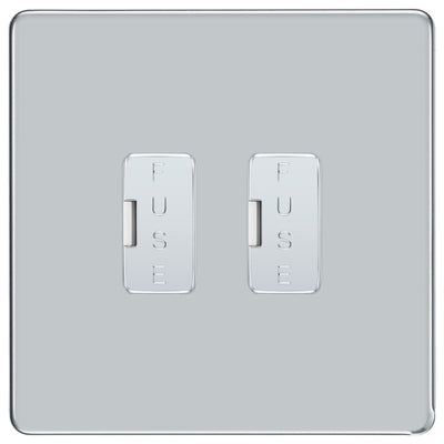 BG Screwless Polished Chrome 2 Gang Unswitched Fused Spur 13 Amp Connection Unit by British General (Nexus-PC-2G-Unswitched-Fused-Spur-13-Amp)