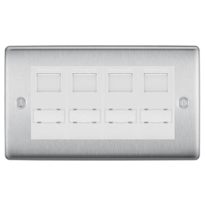 BG Nexus Brushed Steel 4 Gang RJ45 CAT6 Data Socket White Inserts by British General (BG-NBSRJ454C5EW)