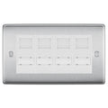 BG Nexus Brushed Steel 4 Gang RJ45 CAT6 Data Socket White Inserts
