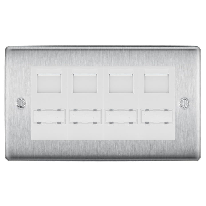BG Nexus Brushed Steel 4 Gang RJ45 CAT6 Data Socket White