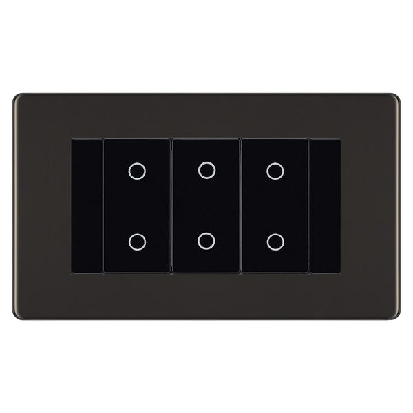 BG Nexus Screwless Black Nickel Triple Secondary Touch Dimmer Switch Black Inserts FBNTDS3B