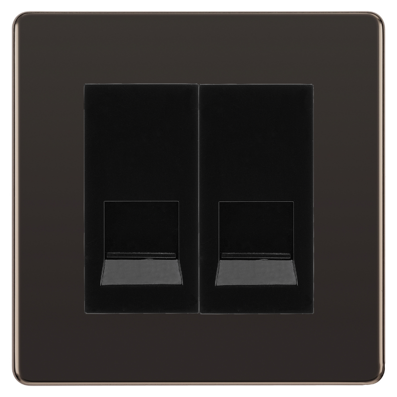 BG Screwless Black Nickel Double Secondary Telephone Socket, Screw Terminal - Black Insert