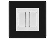 BG Electrical Screwless Matt Black 2-Gang Light Switch 1x 2-Way + 1x Intermediate – White Inserts by British General (BG-SCRL-FB-2G-Combo-1x INT-1x 2WAY WH)