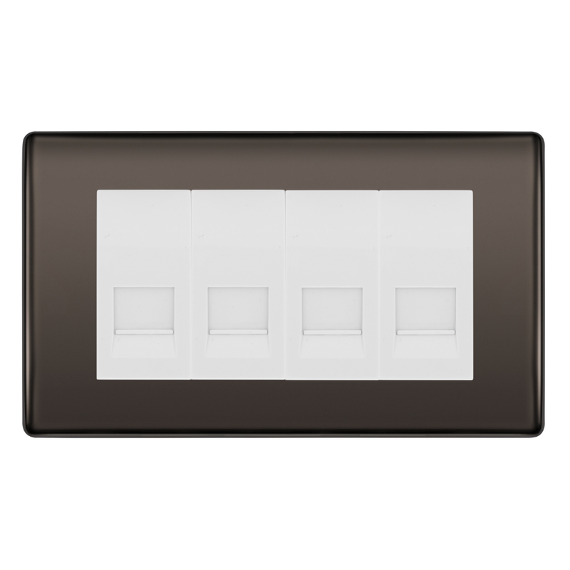BG Nexus Black Nickel 4 Gang Secondary Telephone Socket, Screw Terminal - White Insert