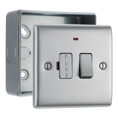 BG Nexus Brushed Steel 13A Neon Switched Fused Connection Unit & Surface Pattress Back Box by British General (BG-NBS52+MC501)