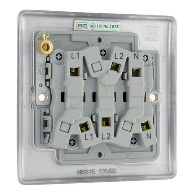 BG NBS15 Metal Brushed Steel 1 Gang 10A 10AX 3 Pole Fan Isolator Plate Switch